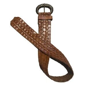 Women’s Vintage Woven Leather Belt Tan Leather Statement Small Boho Western